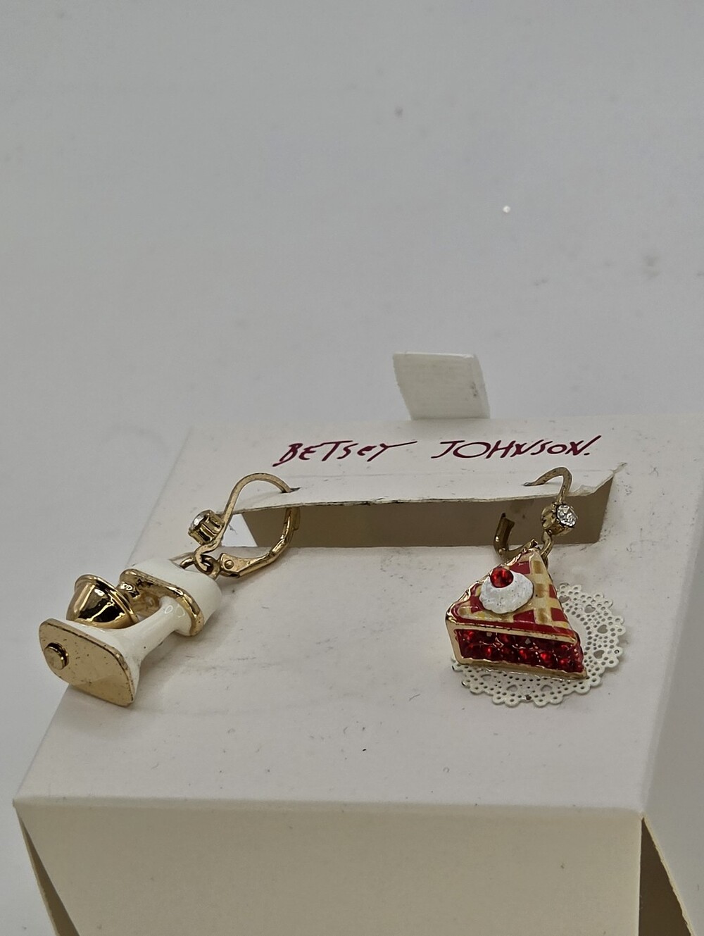Betsey Johnson Gold-Tone White & Red Cake Slice and Mixer Charm Drop Earrings